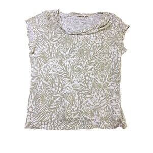 Christian Siriano New York XL‎ Linen Top Green White Leaf Print Cowl Neck